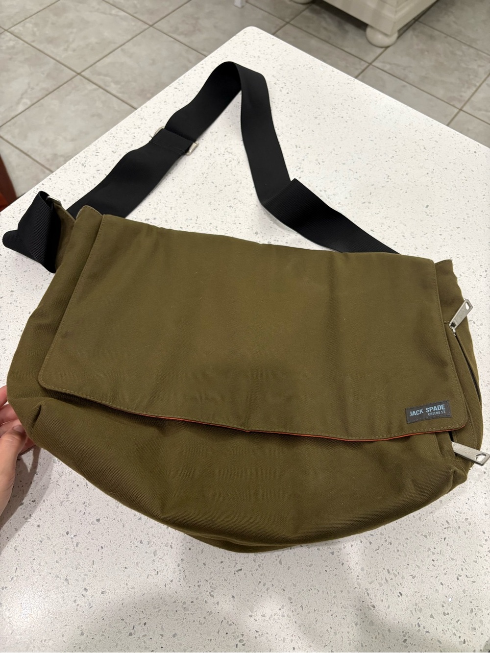 Jack Spade Olive Green Canvas Messenger Bag with Black Strap